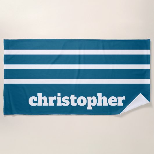 Serviette De Plage Nom de monogramme de piscine bleu simple moderne (Devant)