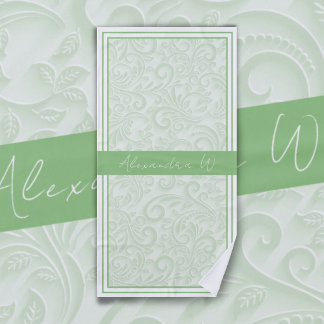 Serviette De Plage Nom de monogramme élégant en damas floral olive cl