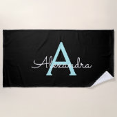 Serviette De Plage Nom de monogramme girly bleu sarcelle aqua Script (Devant)