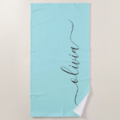 Serviette De Plage Nom de monogramme girly de script moderne sarcelle (Devant)