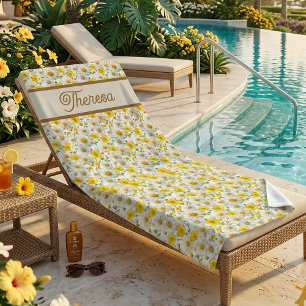 Serviette De Plage Nom de motif de fleur sauvage à l'aquarelle jaune