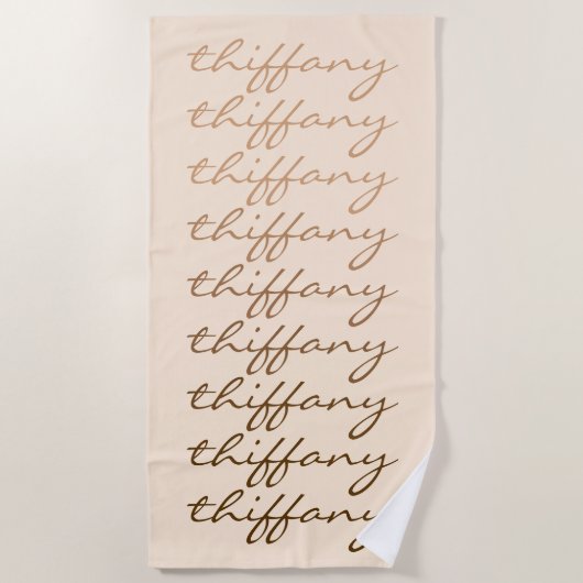 Serviette De Plage Nom de script Dégradé beige répétitif Nom (Devant)