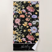 Serviette De Plage Nom de script floral botanique de fleur sauvage à (Devant)