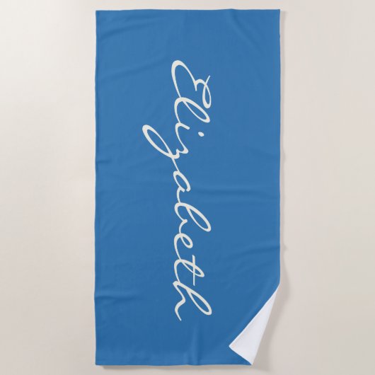 Serviette De Plage Nom de script manuscrit bleu élégant       (Devant)