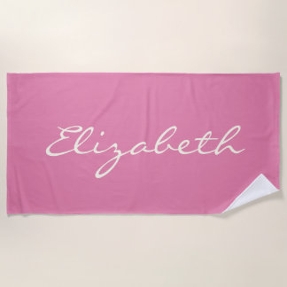 Serviette De Plage Nom de script manuscrit élégant rose
