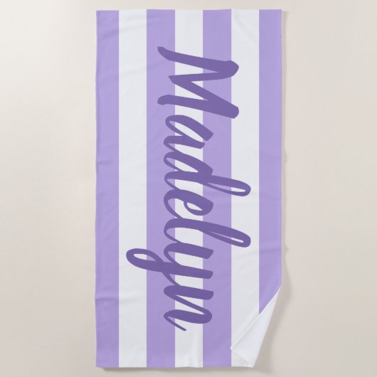 Serviette De Plage Nom de script personnalisé avec bande violet (Devant)