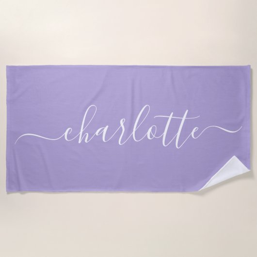 Serviette De Plage Nom de script tendance mignon Lavande personnalisé (Devant)