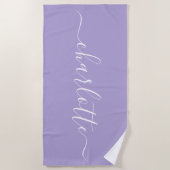 Serviette De Plage Nom de script tendance mignon Lavande personnalisé (Devant)