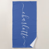 Serviette De Plage Nom de script tendance mignon personnalisé bleu fr (Devant)