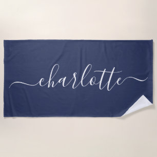 Serviette De Plage Nom de script tendance mignon Personnalisé Marine 