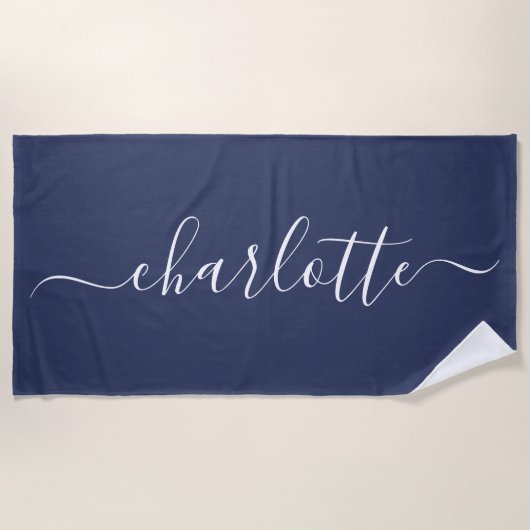 Serviette De Plage Nom de script tendance mignon Personnalisé Marine (Devant)
