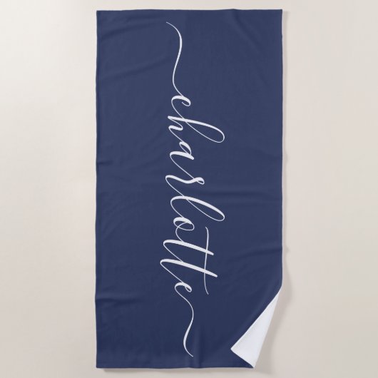 Serviette De Plage Nom de script tendance mignon Personnalisé Marine (Devant)