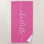Serviette De Plage Nom de script tendance mignon personnalisé rose ch (Devant)