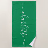 Serviette De Plage Nom de script vert de Kelly tendance  (Devant)