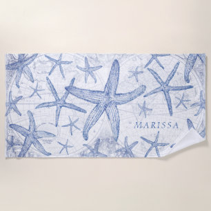 Serviette De Plage Nom décoré d'un monogramme côtier de carte du
