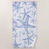 Serviette De Plage Nom décoré d'un monogramme côtier de carte du (Devant)