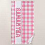 Serviette De Plage Nom d'enfant personnalisé En vichy rose (Devant)