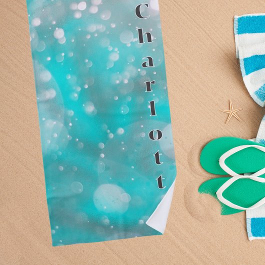 Serviette De Plage Nom des bulles gris turquoise