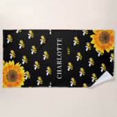 Serviette De Plage Nom des fleurs jaunes noires des abeilles (Devant)