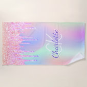 Serviette De Plage Nom des gouttes violet rose holographique (Devant)