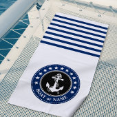 Serviette De Plage Nom du bateau Ancre nautique Étoiles Rayures Marin