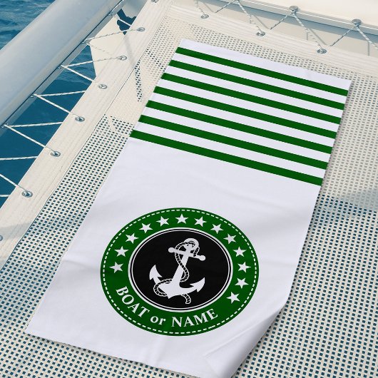 Serviette De Plage Nom du bateau Ancre nautique Stars Forest Green