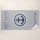Serviette De Plage Nom du bateau d'Ancre nautique de premier maté per (Devant)