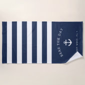 Serviette De Plage Nom du bateau de la marine et de la bande blanche (Devant)