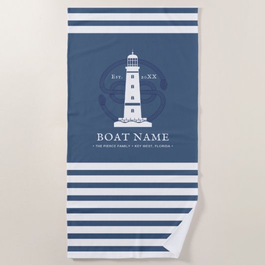 Serviette De Plage Nom du bateau du phare nautique personnalisé (Devant)