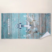 Serviette De Plage Nom du bateau nautique Ancre Bois rustique (Devant)