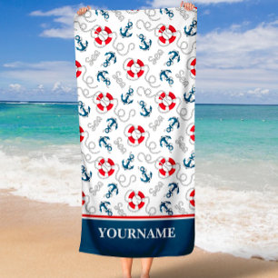 Serviette De Plage Nom du bateau nautique Ancre corde bleu marine