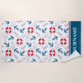 Serviette De Plage Nom du bateau nautique Ancre corde bleu marine (Devant)