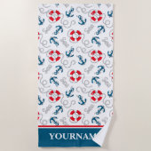 Serviette De Plage Nom du bateau nautique Ancre corde bleu marine (Devant)