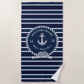 Serviette De Plage Nom du bateau nautique Ancre Marine Blue Welcome (Devant)