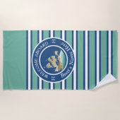 Serviette De Plage Nom du bateau nautique turquoise Bleu rayé (Devant)