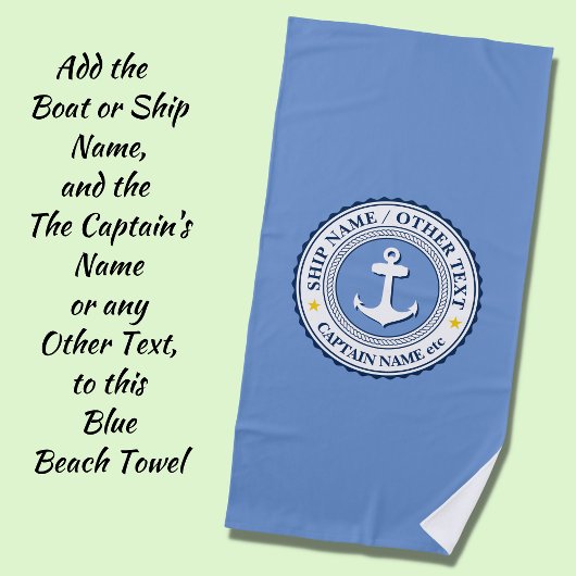 Serviette De Plage Nom du bateau Nom du capitaine - ou tout texte sur