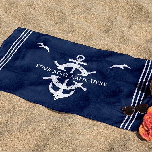 Serviette De Plage Nom du bateau personnalisé Ancre de roue du navire