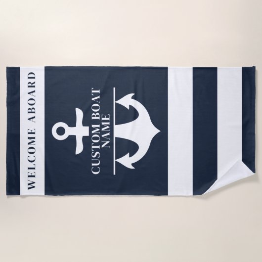 Serviette De Plage Nom du bateau sur mesure nautique Ancre Navette ra (Devant)