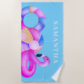 Serviette De Plage Nom du Flamant rose rose (Devant)