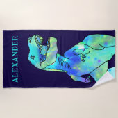 Serviette De Plage Nom du garçon personnalisé Dinosaur bleu (Devant)