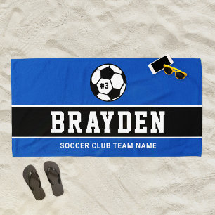 Serviette De Plage Nom du joueur de football royal bleu personnalisé