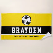 Serviette De Plage Nom du joueur de soccer jaune personnalisé (Devant)