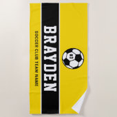 Serviette De Plage Nom du joueur de soccer jaune personnalisé (Devant)