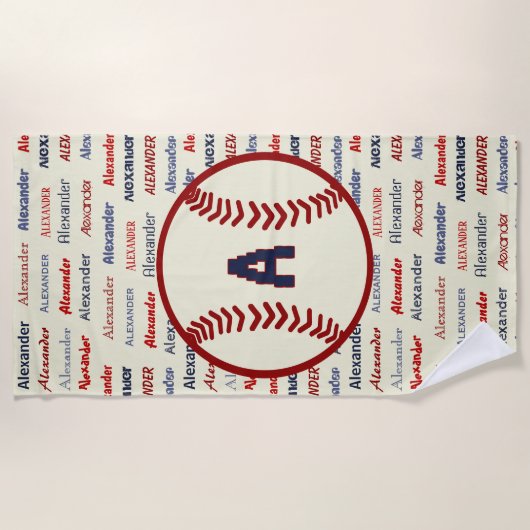 Serviette De Plage Nom du monogramme bleu de la Marine Cadeaux pour l (Devant)