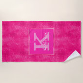 Serviette De Plage Nom du monogramme de l'éperon de verre rose-chaud (Devant)