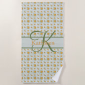 Serviette De Plage Nom du monogramme Floral jaune initial (Devant)