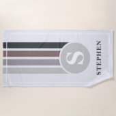 Serviette De Plage Nom du monogramme gris rayures rétro (Devant)