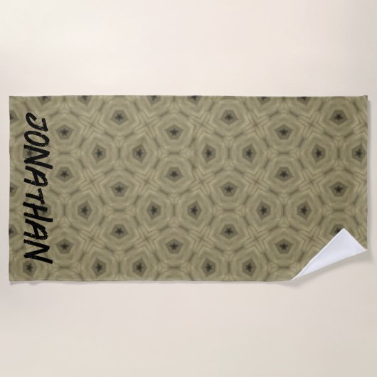 Serviette De Plage Nom du monogramme motif noir et beige | (Devant)