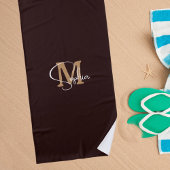 Serviette De Plage Nom du monogramme or noir