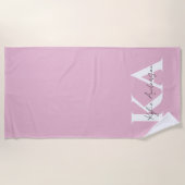 Serviette De Plage Nom du monogramme personnel rose moderne - (Devant)